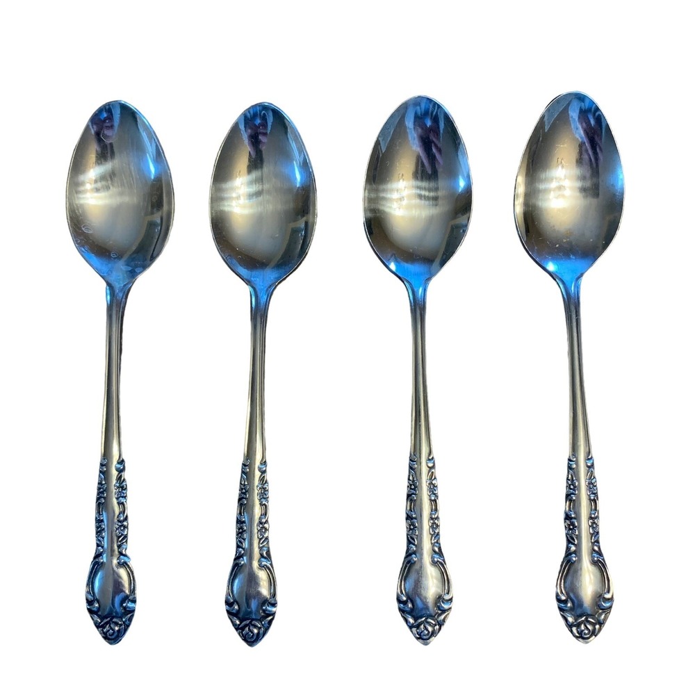 4 Orleans ORL50 Floral Stainless Flatware Teaspoons Korea Glossy